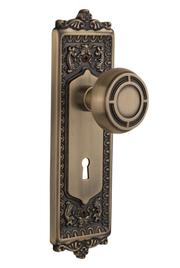 Nostalgic Passage Knob Egg and Dart Plate w/ Mission Knob Antique Brass