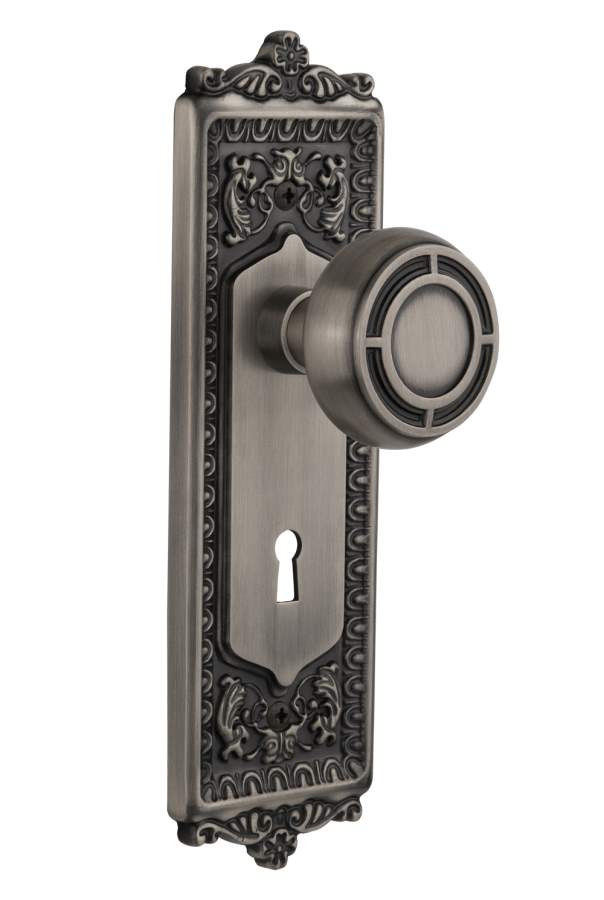 Nostalgic Passage Knob Egg and Dart Plate w/ Mission Knob Antique Pewter
