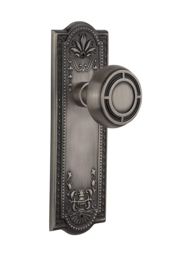 Nostalgic Passage Knob Meadows Plate with Mission Knob Antique Pewter