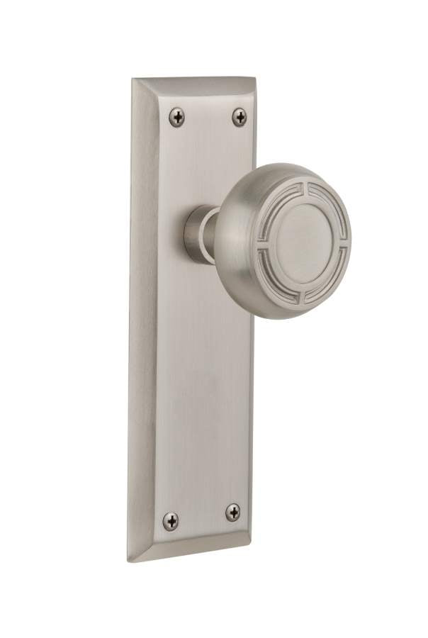 Nostalgic Passage Knob New York Plate with Mission Knob Satin Nickel
