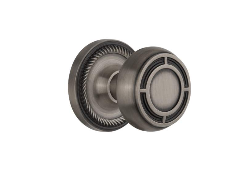Nostalgic Passage Knob Rope Rosette with Mission Knob Antique Pewter
