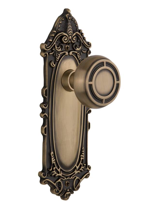 Nostalgic Passage Knob Victorian Plate with Mission Knob Antique Brass